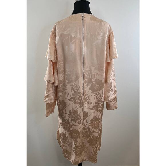 NWT Second Sight Light Pink Jacquard 100% Silk Dress Ruffled Long Sleeve Midi 2 - Picture 6 of 9